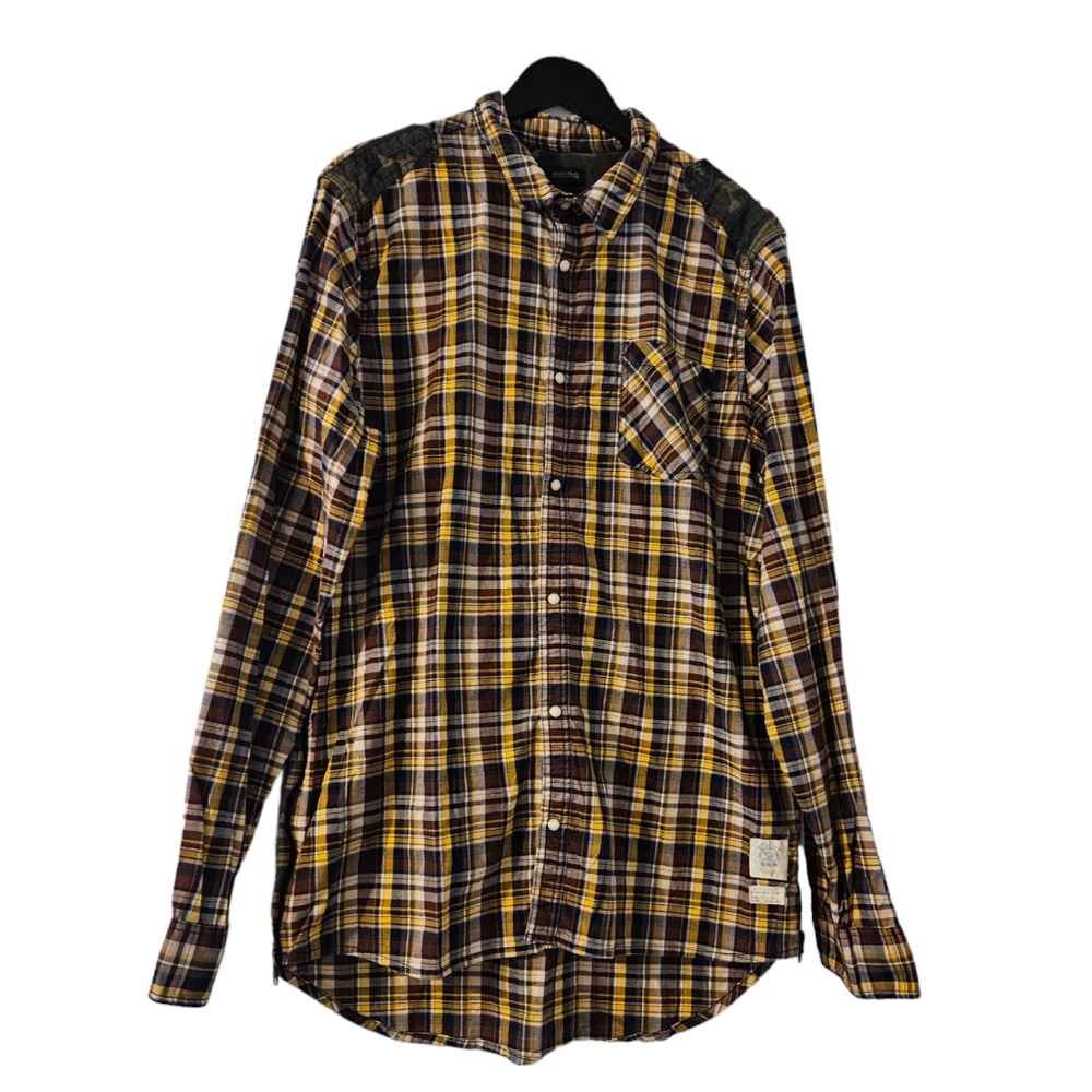 Buffalo David Bitton men's plaid button up shirt Yellow Brown Size Extra Large